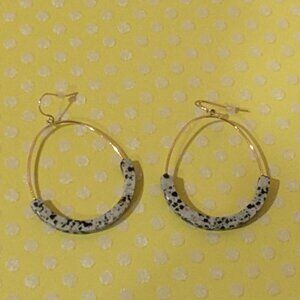 Dalmation Jasper Gemstone Large Gold Hoop Earrings - Pre Owned